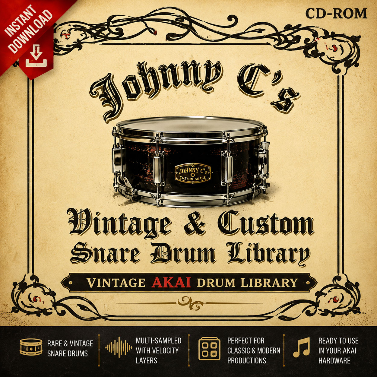 Johnny C Vintage Custom Snare Drum Library